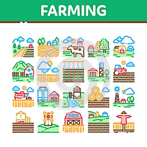 Farming Landscape Collection Icons Set Vector