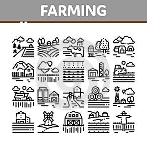 Farming Landscape Collection Icons Set Vector