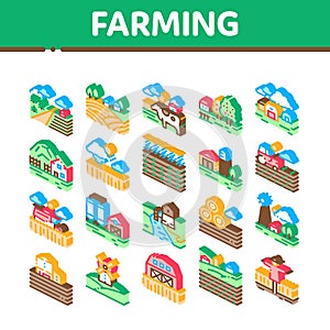 Farming Landscape Isometric Icons Set Vector