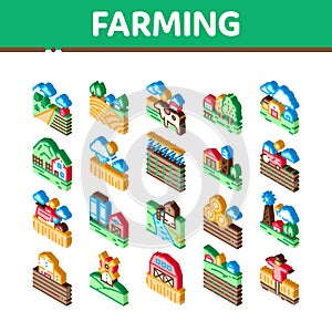 Farming Landscape Isometric Icons Set Vector