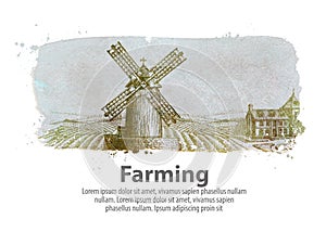 Farming or the old windy mill. vector illustration