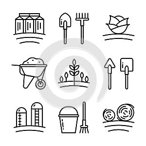 Farming outline icons set. Agriculture outline vector icons. Symbols, logos illustration set