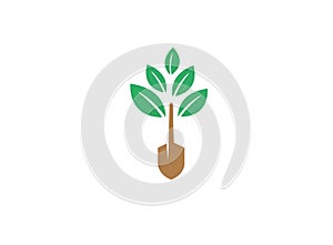 Farming Plants with tree trunk tool for logo design illustration