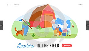 Farming Rancher Working on Animal Ranch Landing Page Template. Milkmaid and Shepherd Characters Working on Farm photo