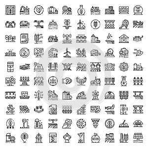 Farming robot icons set, outline style