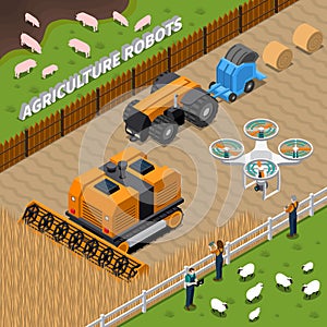 Farming Robots Isometric Composition