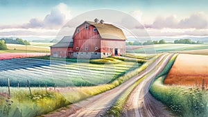 Farming Scene Pastel Colored Watercolor Springtime Barn Country AI Generated Painting