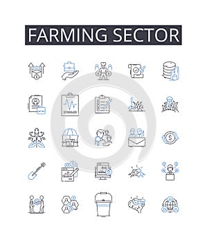 Farming sector line icons collection. Agricultural industry, Cultivation sphere, Harvesting domain, Ranching business