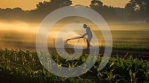 farming spraying corn field