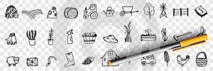 Farming tools and equipment doodle set