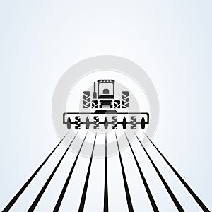 Farming with tractor with cultivator and plow, logo design.  vector design. Farm industries and agronomy, illustration