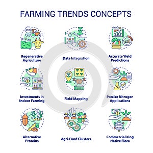 Farming trends concept icons set