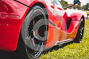 Ferrari Red Race Car rear side view close up