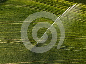 Farmland from above  a lush green field being irrigated