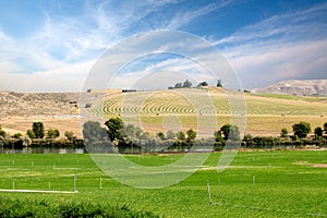Farmland with center pivot vs sprinkler irrigation