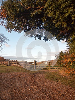Farmland countryside path trail track farm fence sign private la