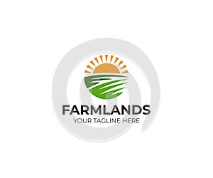 Farmland logo template. Rural landscape vector design