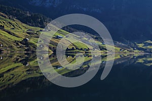 Farmland mirroring in lake Wagital