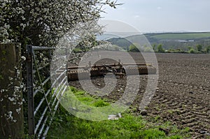 Farmland after ploughing in springtime.