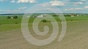 Farmlands in a rural area of Canada, aerial stock footage