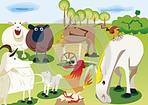 Farms animals in simple graphic forms