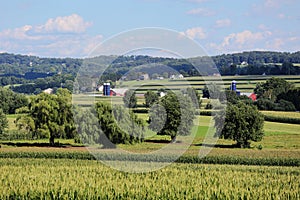 Farms on the rolling hills in Strasburg, Lancaster County, Pennsylvania, USA