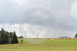 Farmsied view with green field and overcast weather.