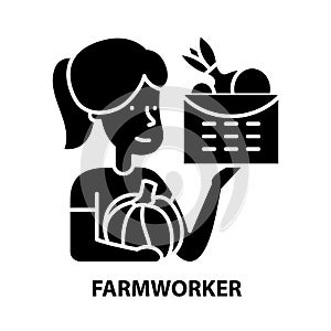 farmworker icon, black vector sign with editable strokes, concept illustration