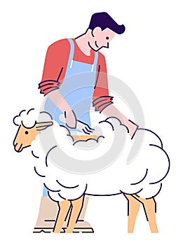 Farmworker with lamb semi flat RGB color vector illustration photo