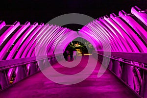 The Farnam Pier in the Heartland of America Park at night.