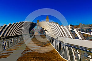 The Farnam Pier, over the Missouri River in the Heartland of America Park at the Riverfront in Omaha Nebraska USA.