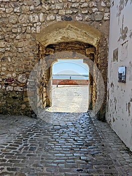 Faro city street view, Faro, Portugal.