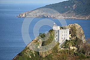 The Faro de la Plata Llighthouse and Cantabrian Sea. Monte Ulia, Pasaia, Gipuzkoa, Basque country, Spain photo