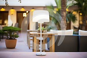 faro lamp illuminating hotel courtyard