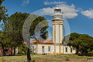 Faro Mazagon, the lighthouse from MazagÃ³n village, near Huelva city, Andalusia, Spain