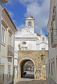 Faro Portugal Arco da Vila Old town with storks nests