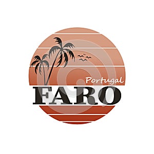 Faro. Unique city of Portugal. Beautiful lettering. Logo for tourist information signs, travel guides, tourist signs