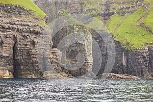 Faroe islands cliffs and caves in Vestmanna area. Streimoy, Denmark photo