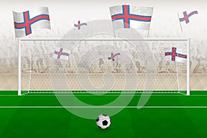 Faroe Islands football team fans with flags of Faroe Islands cheering on stadium, penalty kick concept in a soccer match