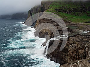 Faroe Islands, Vagar, BÃ¸sdalafossur waterfalls.