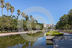 Farroupilha Park or Redencao Park reflecting pool in Porto Alegre, Rio Grande do Sul, Brazil