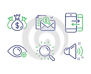 Farsightedness, Accounting report and Search icons set. Vector