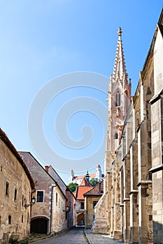 Farska street and Castle on hill in Bratislava