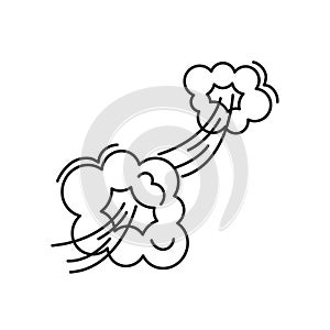 Fart cloud vector line icon, smoke poof doodle, comic breath, air, steam puff, dust or flatulence, cartoon smell pop, funny gas.