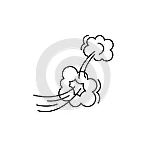 Fart cloud vector linear icon, smoke poof doodle, comic breath, air, steam puff, dust or flatulence, cartoon smell pop, funny gas