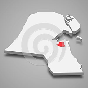 Farwaniya region location within Kuwait 3d map