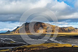 Fascinating autumn Katla Geopark on the island of Iceland photo