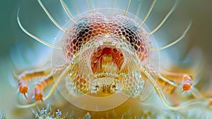 A fascinating closeup of a rotifers mouth revealing its tiny but powerful jaws used for grasping and shredding food. The