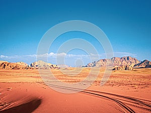 Fascinating golden moment landscape of Wadi Rum Desert