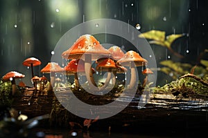 Fascinating Mushroom rain log. Generate Ai photo